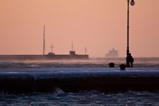 Evening On The Frosty Pier Of Trieste Stock Image