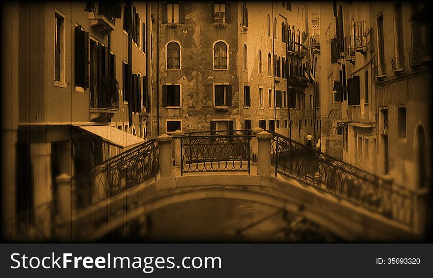 Canal In Venice. Old Film