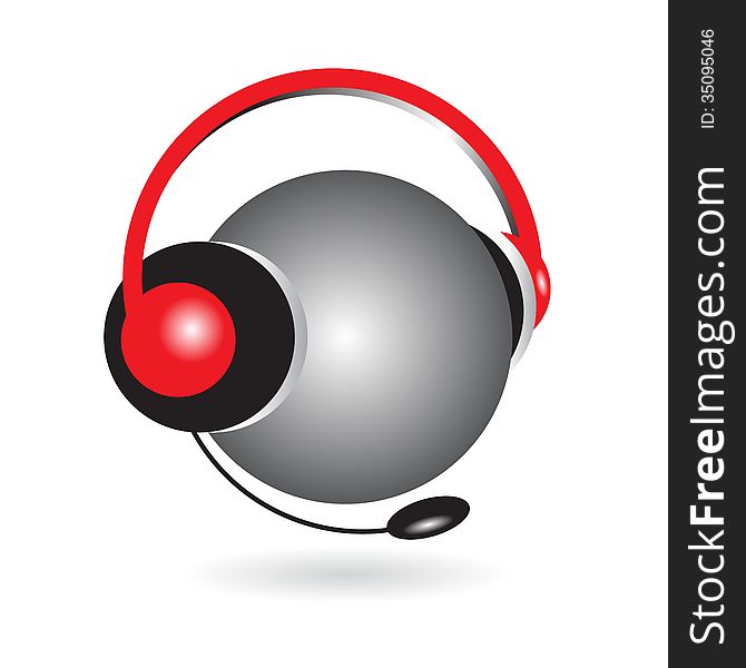 Logo communication. Technological communication, symbol, headphone and microphone
