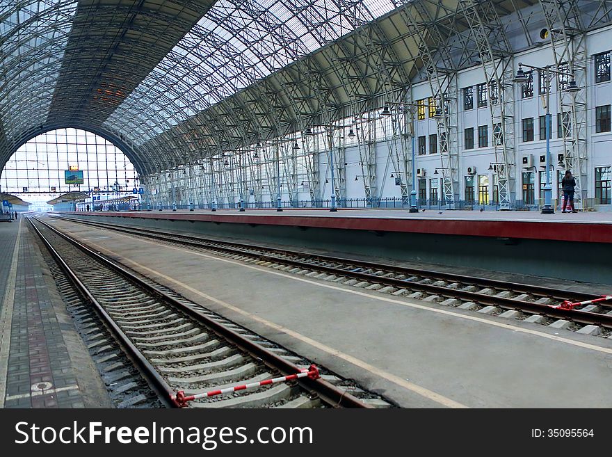 Covered railway station in style of classicism. Moscow