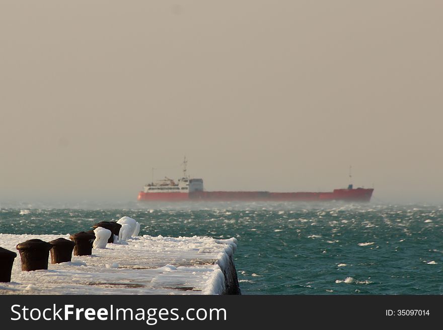 A tanker in the bay of Trieste in a windy day of the winter