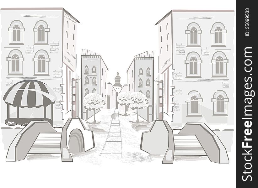 Series of street views in the old city, background sketch