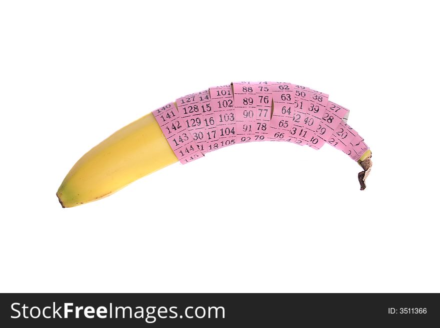 Light yellow banana on the white background