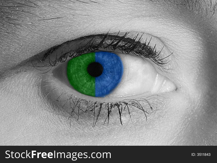 Beautiful  blue - green women eye black and white photo. Beautiful  blue - green women eye black and white photo