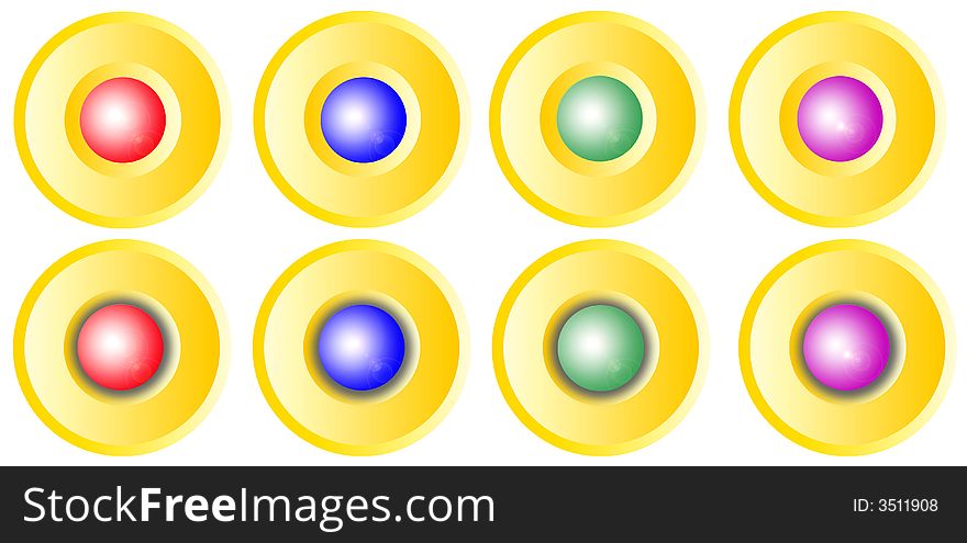 Four useful rollover-buttons with colored balls - with and without a shadow. Four useful rollover-buttons with colored balls - with and without a shadow