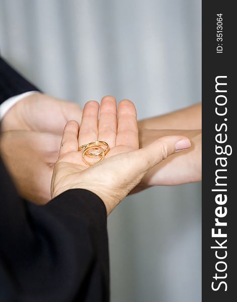 Wedding ceremony, holding hands and rings