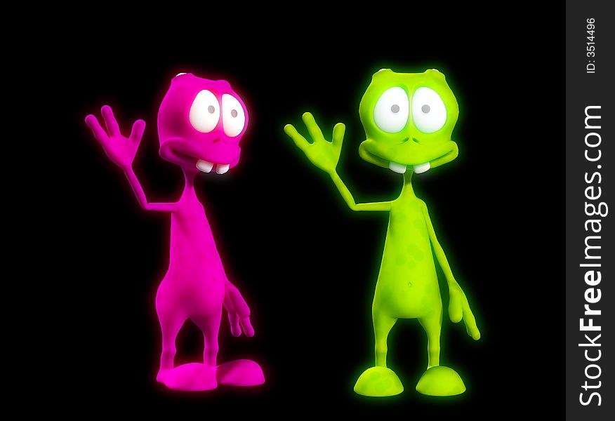 An image of two very friendly waving aliens. An image of two very friendly waving aliens.