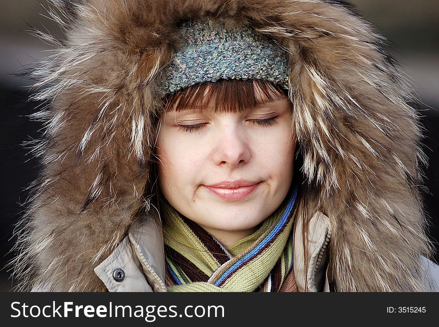 Beauty girl in fur, winter portrait