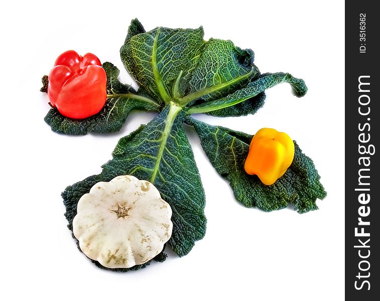 Paprika and kale, isolated on white background. Paprika and kale, isolated on white background