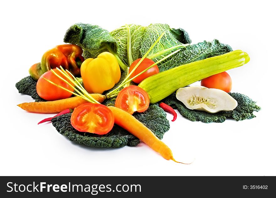 Fresh delicious vegetables isolated on white background. Fresh delicious vegetables isolated on white background