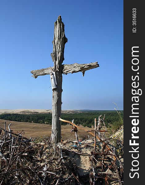 At the small hill of crosses in sand dunes. Location: Nida. Lithuania.