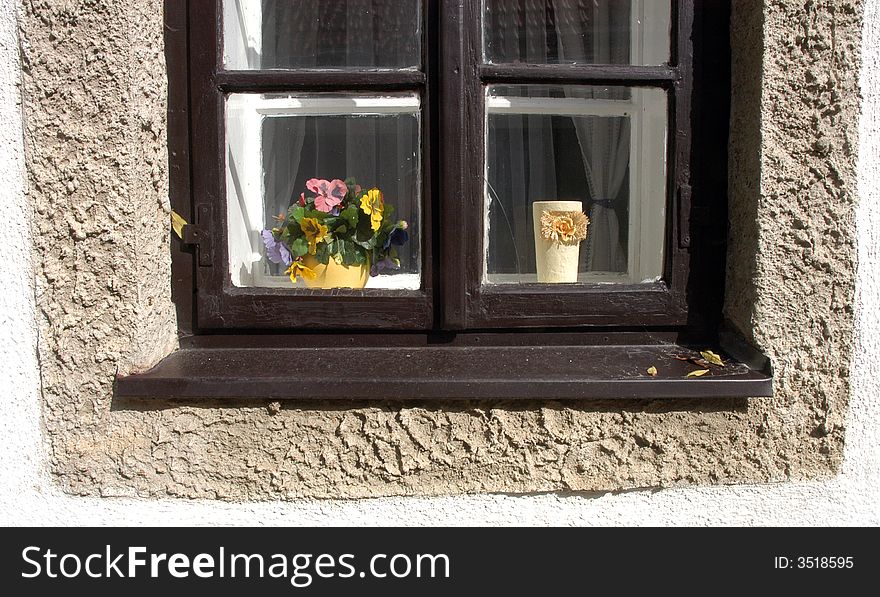 A detail of an old wooden window