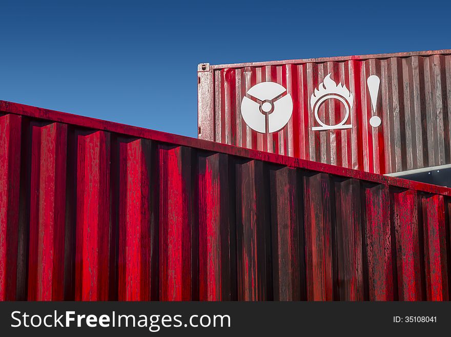 Signs On Red Metal Container
