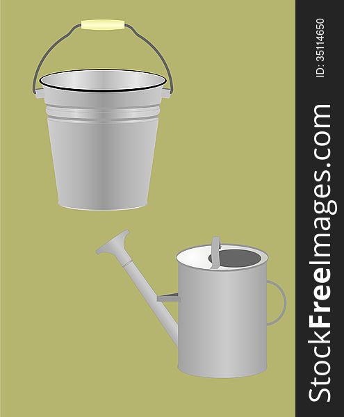Bucket and watering can.