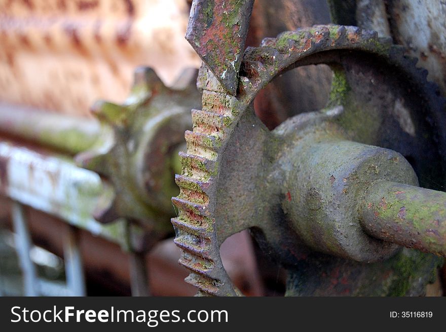 Closeup of old transmission machine witg rusty gears. Closeup of old transmission machine witg rusty gears