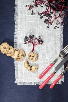 Porcelain Dishes And Cookies With Cranberries Stock Images