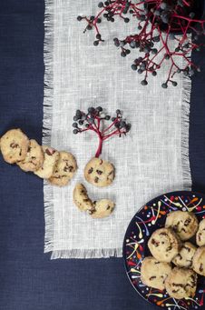 Porcelain Dishes And Cookies With Cranberries Stock Photos