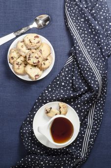 Porcelain Dishes And Cookies With Cranberries Stock Photo