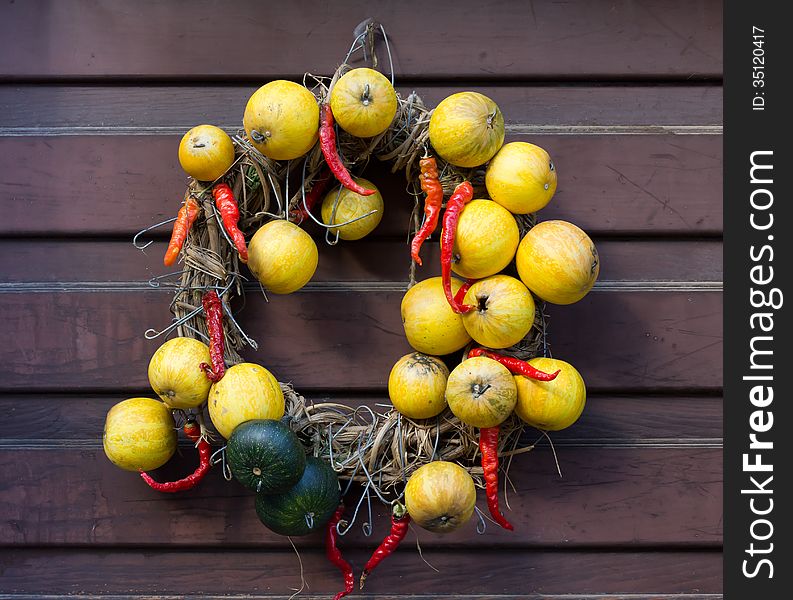 Garland Made Of Fruits And Chili Pepper