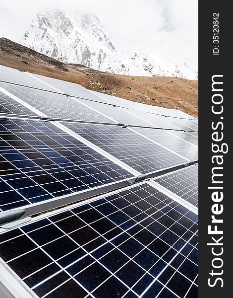 Solar Power Station sustainable resources in Himalaya Mountains, Nepal. Technology and electronics outdoors in nature. Solar Power Station sustainable resources in Himalaya Mountains, Nepal. Technology and electronics outdoors in nature.