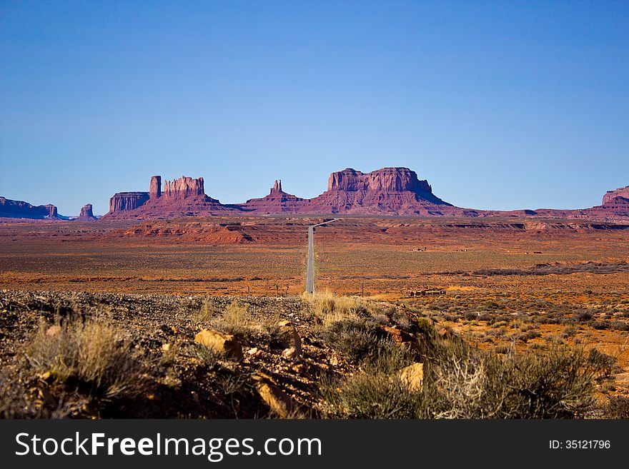 A view of the Monument Valley, coming from Mexican Hat, Utah. A view of the Monument Valley, coming from Mexican Hat, Utah