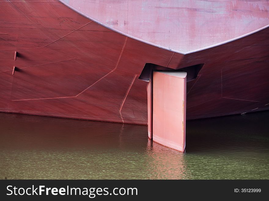 Rudder of a red ship