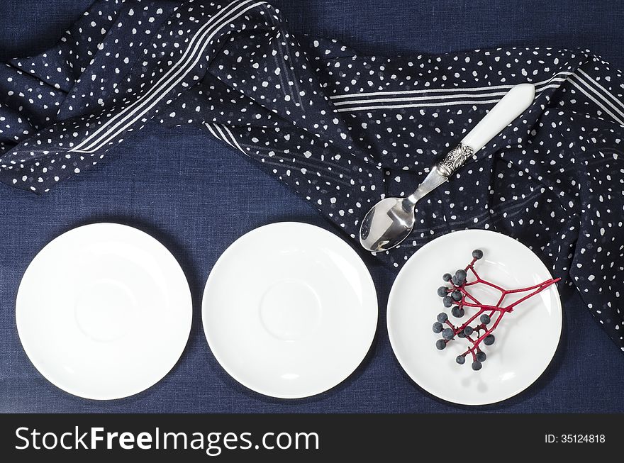 Porcelain dishes and cookies with cranberries. From series Playing with Color