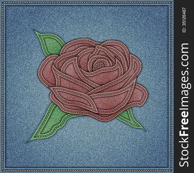 Rose on the blue jeans background. Vector eps 10