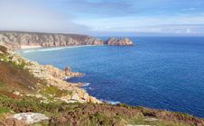Coast Of Cornwall England In Autumn With Mist And Blue Sky Stock Images Coast Of Cornwall England In Autumn With Mist And Blue Sky Stock Images