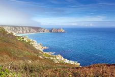 Coast Of Cornwall England In Autumn With Mist And Blue Sky Royalty Free Stock Photography Coast Of Cornwall England In Autumn With Mist And Blue Sky Royalty Free Stock Photography
