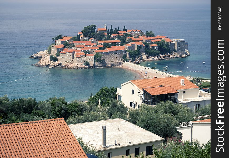 Famous Montenegro landmark st. Stefan island by summer day. Famous Montenegro landmark st. Stefan island by summer day