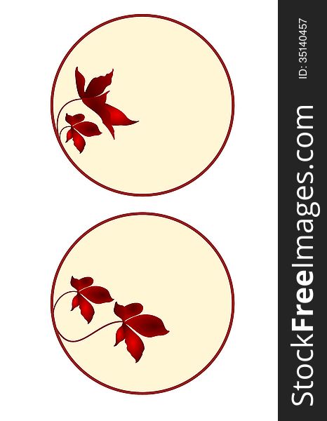 Button, banner, business card, circle with red floral set the fourth. Button, banner, business card, circle with red floral set the fourth