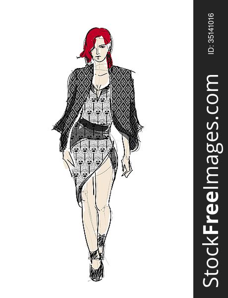 Sketch. fashion girl. Hand-drawn fashion model. Sketch. fashion girl. Hand-drawn fashion model