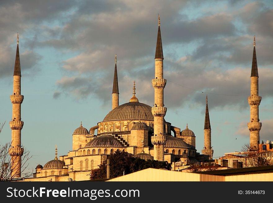 Istanbul Turkey sightseing Blue Mosque, cloudscape. Istanbul Turkey sightseing Blue Mosque, cloudscape