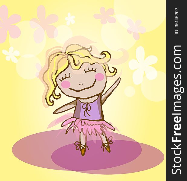 Vector image with smiling funny girl dancing like ballerina