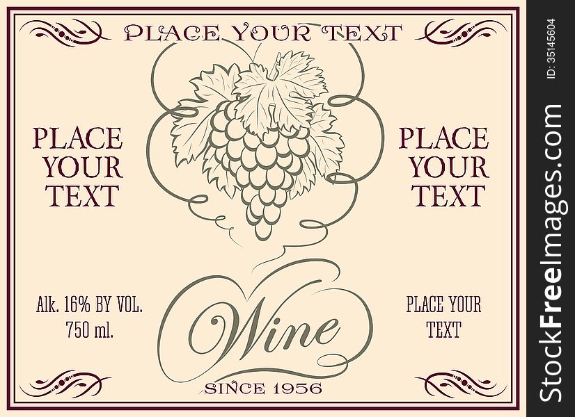 Wine retro label with bunch of grapes