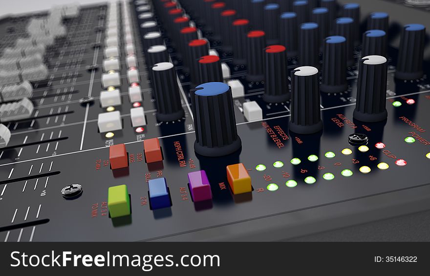 Illustration of the 3D rendered Audio Mixer