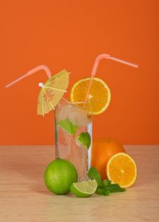 Drink In Glass With Straw, Is Decorated Umbrella Stock Photo Drink In Glass With Straw, Is Decorated Umbrella Stock Photo