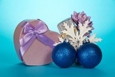 Two Gift Boxes, Christmas Toys And Snowflake Stock Images