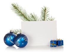 The Fir-tree Branch, Two Christmas Toys, Small Royalty Free Stock Photo The Fir-tree Branch, Two Christmas Toys, Small Royalty Free Stock Photo