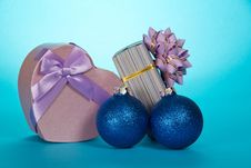 Two Gift Boxes And Christmas Toys Stock Photos
