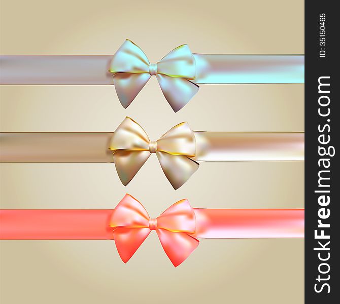 Colorful Silk Ribbon with Bow Set, vector illustration