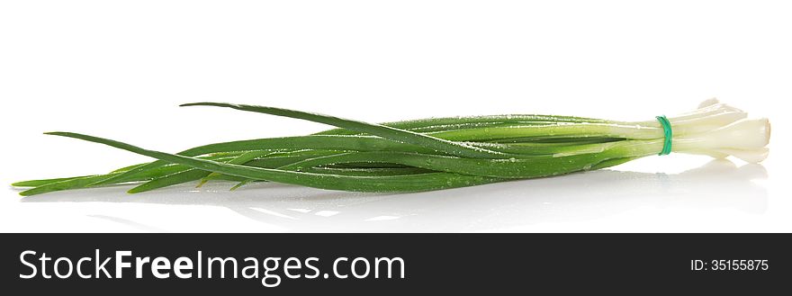 Fresh green onions isolated on white