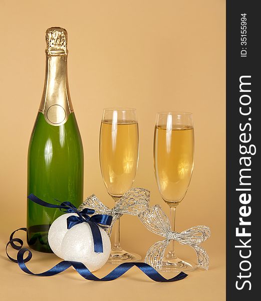 Bottle And Wine Glasses With Champagne