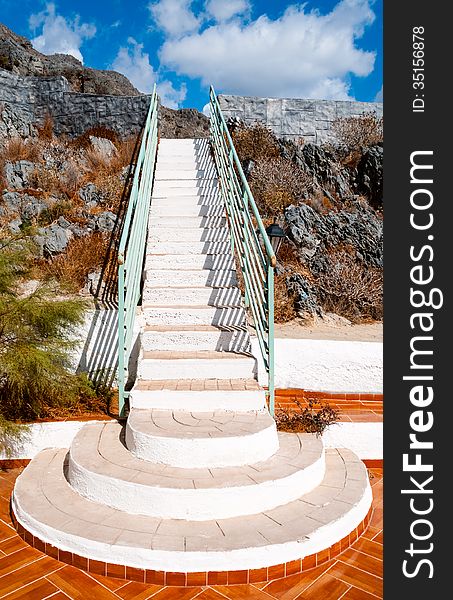 Long white staircase leading to the sky. Long white staircase leading to the sky