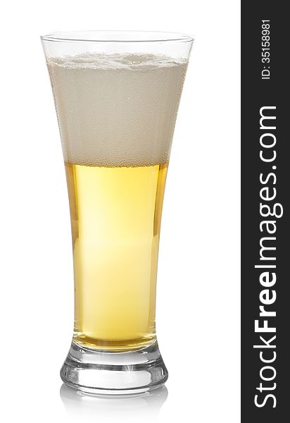 Glass of light beer isolated on white