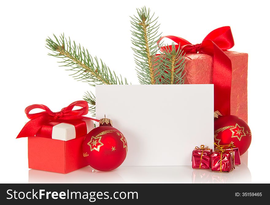 Christmas Toys, Gifts, Fir-tree Branch And Empty