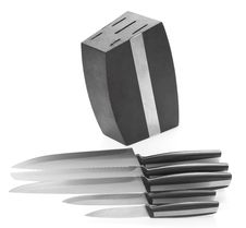 Five Steel Kitchen Knives And Knife Block Royalty Free Stock Images