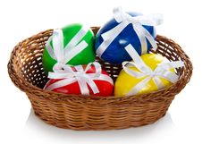 Wattled Basket With The Easter Eggs Stock Photography Wattled Basket With The Easter Eggs Stock Photography