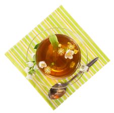 Flower Tea In Cup With Saucer, Napkin Stock Image